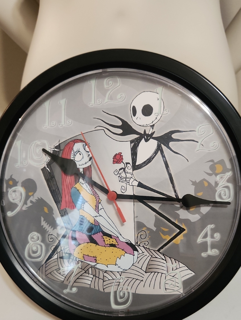 Nightmare-themed Black Wall Clock with Sally & Jack Artwork